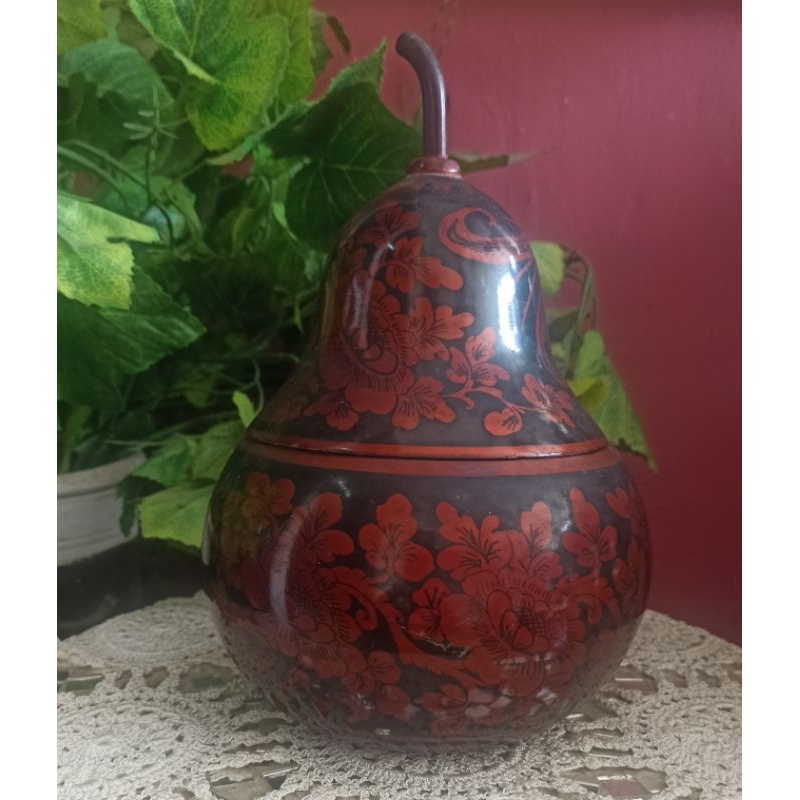Guci Labu Palembang Djadoel Kayu antik thn70an motif bunga&Burung Tinggi: 24cm