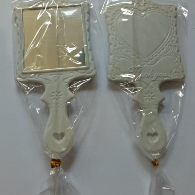 Isi 50 Pcs Souvenir Kaca Cermin Kotak Putih Kemasan Plastik Gratis Kartu Ucapan Terimakasih