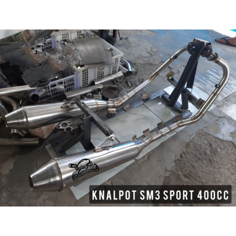knalpot custom japstyle kanan kiri sm3 sport 400 cc stenlis