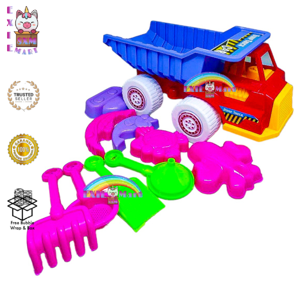 MAINAN ANAK MOBIL DUMP TRUCK PASIR PANTAI + CETAKAN + SEKOP [AK35] - MAINAN MOBIL TRUK KONSTRUKSI PA