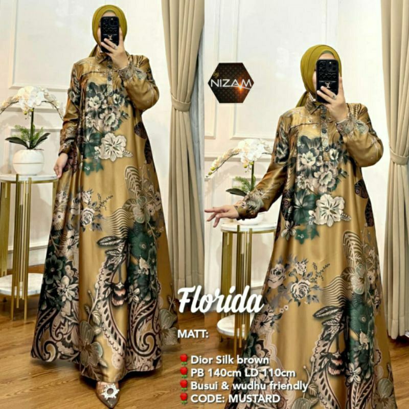 New**FLORIDA gamis maxy premium dress**bahan dior silk brown**by Nizam collection