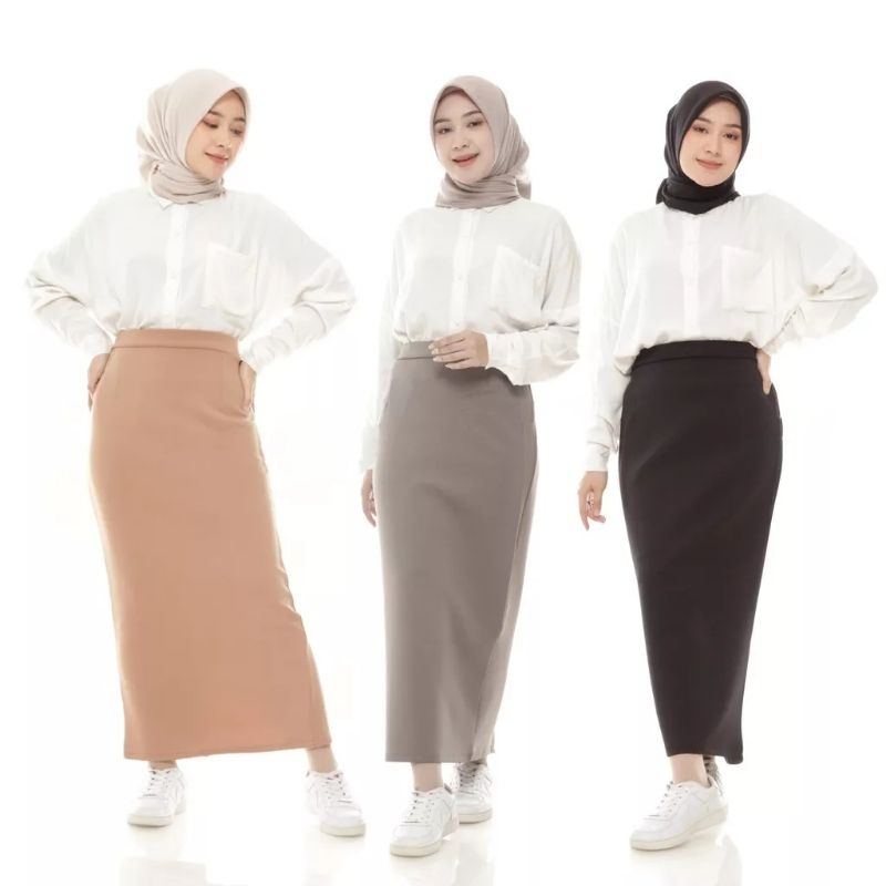 Rok Span RUBY - Bawahan Kerja Scuba - Rok Span Slit