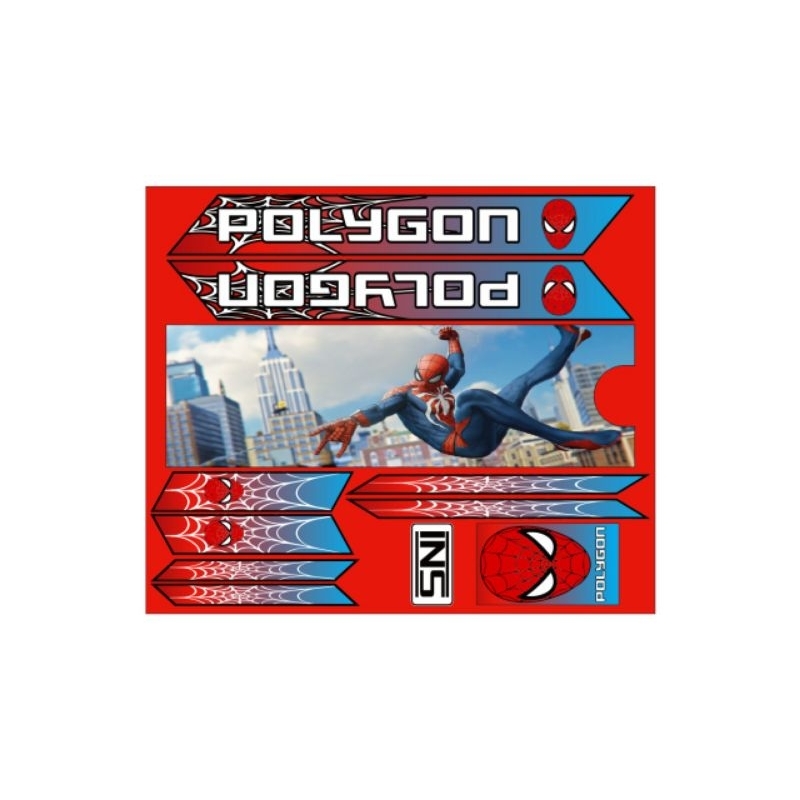 stiker sepeda anak Polygon Spiderman UK 12 16 decal glossy mengkilap