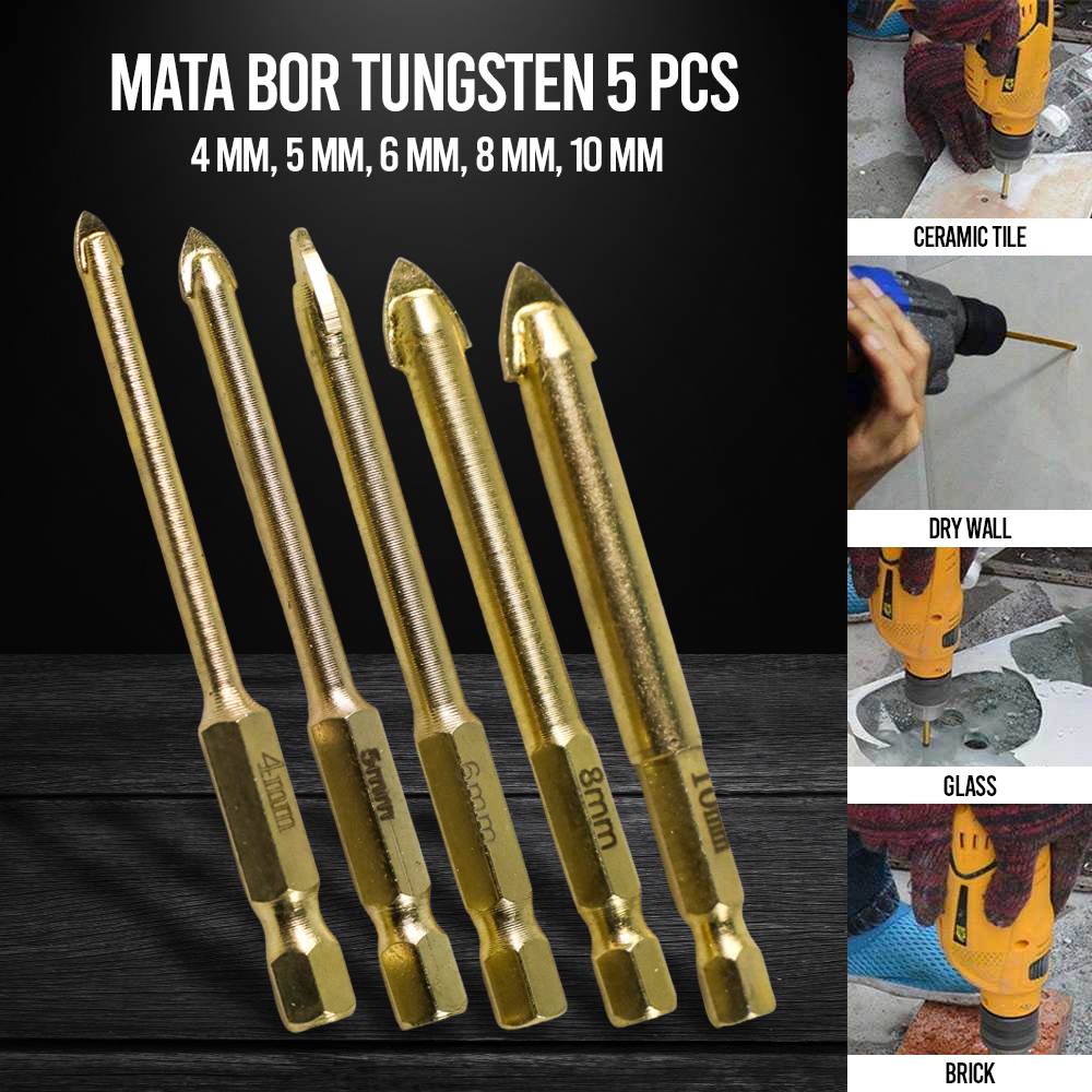 mata bor tembok keramik granit batu bata kaca set 5pcs model tombak