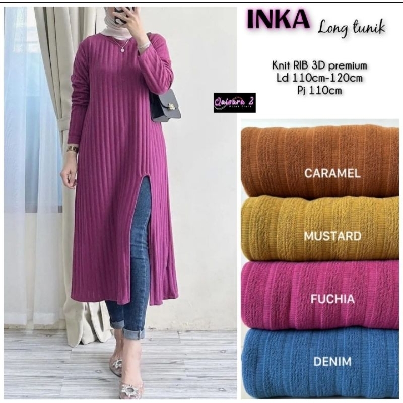 Baju Atasan Wanita Long Tunik Panjang Inka Knit Polos Super Jumbo Bigsize