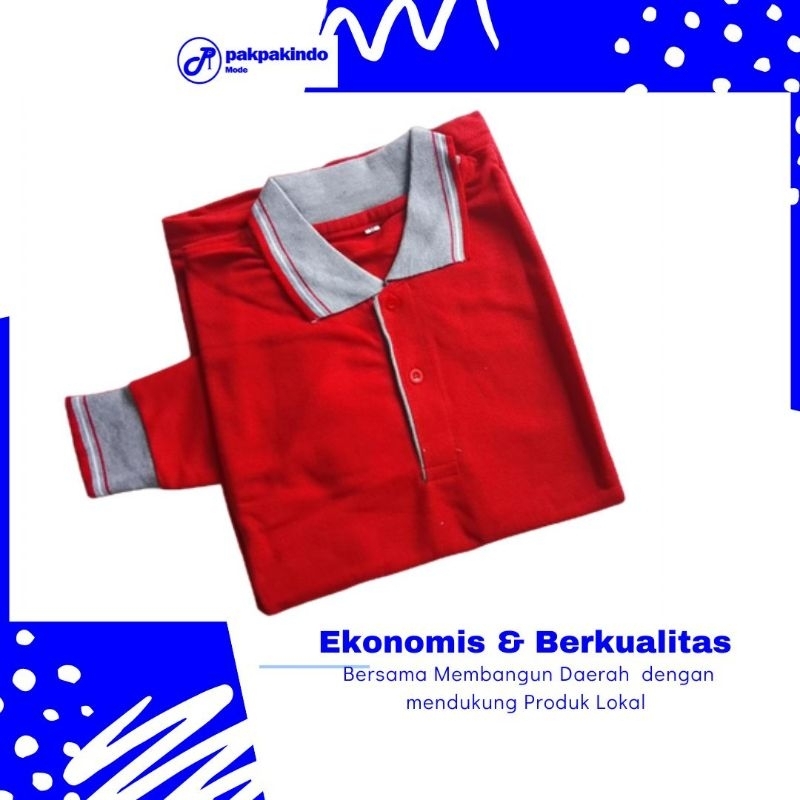 KAOS POLOS POLO MERAH CABE KERAH ABU LENGAN PANJANG PRIA WANITA TERBAIK