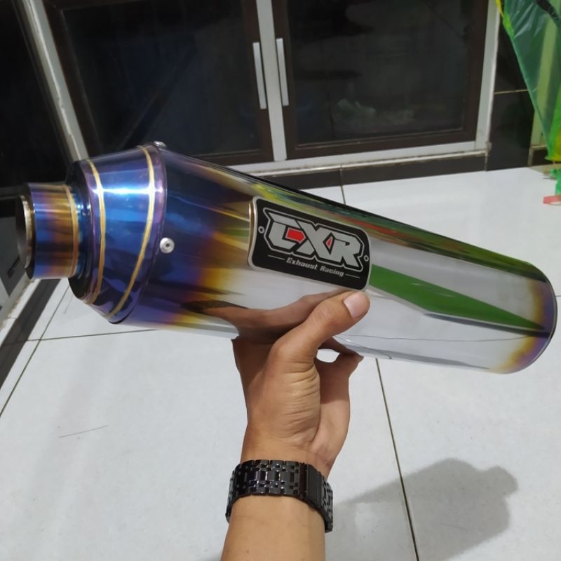 promo knalpot berkualitas silincer slenser standar racing custem blue original CXR RACING tersedia i