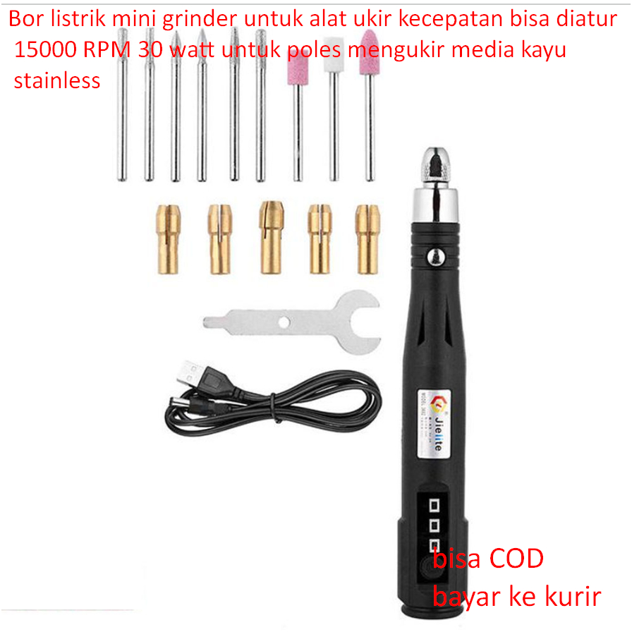 Bor listrik mini grinder untuk alat ukir kecepatan bisa diatur 15000 RPM 30 watt untuk poles menguki