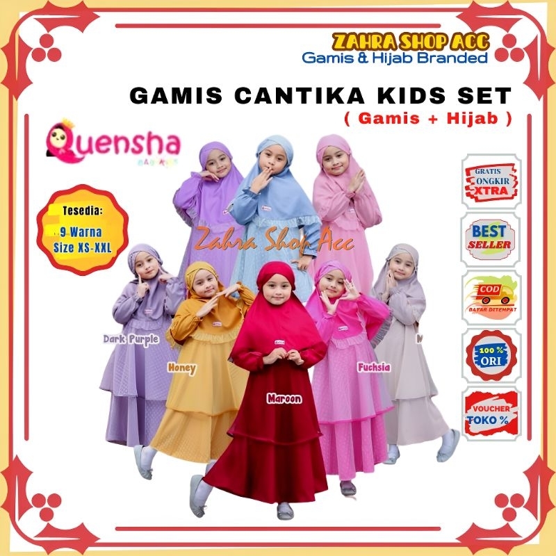Gamis Anak Cantika Kids Set by Quensha Baju Lebaran 2023 Branded Premium Original