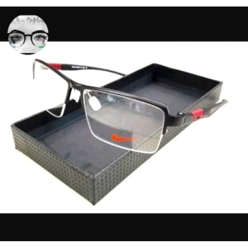 Kacamata Frame Pria Titanium Half Sporty NIke NK9277-s55 Matte Black Elegan
