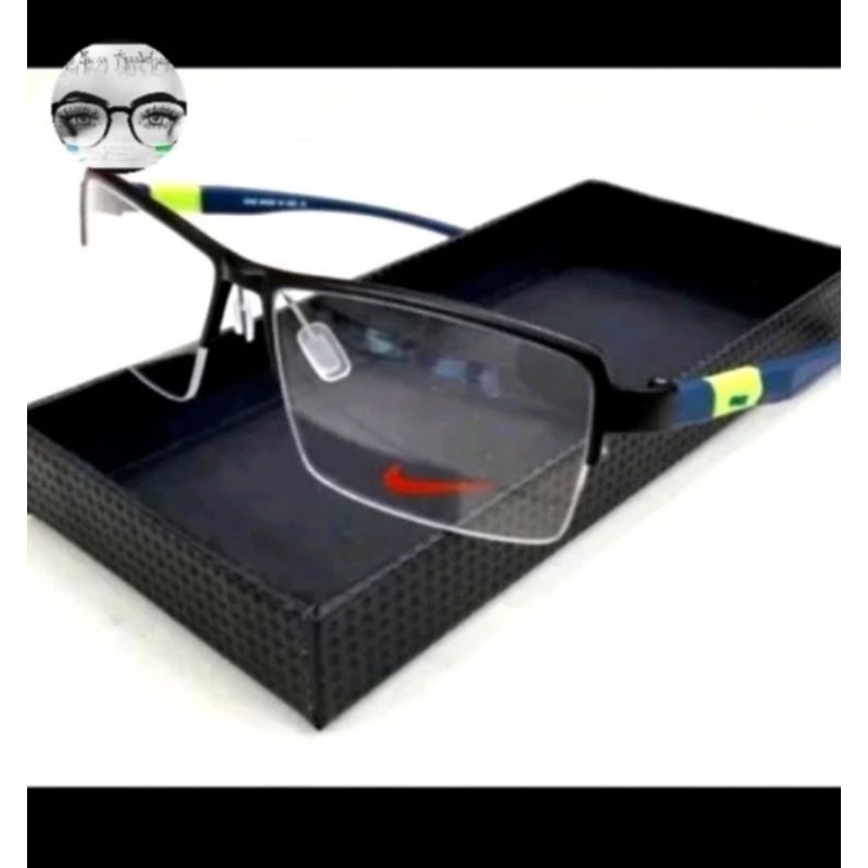 Kacamata Frame Pria Titanium Half Sporty NIke NK9277-s55 Black Navy Elegan Model