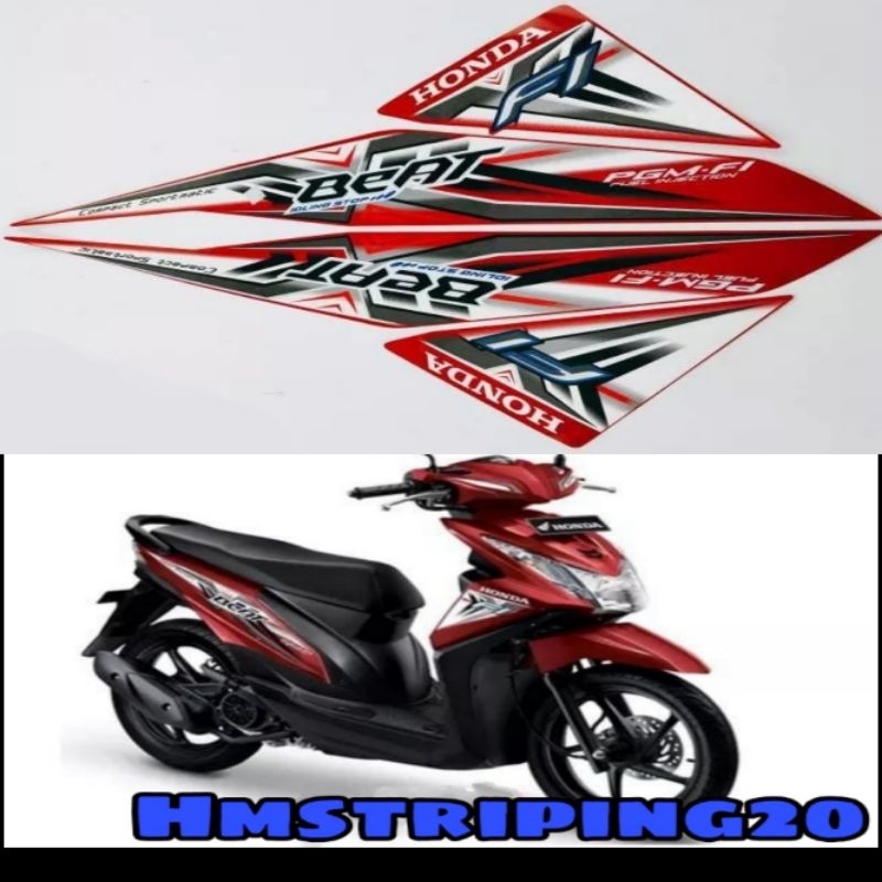 STRIPING STIKER HONDA BEAT FI 2015 IDLING STOP ISS MERAH