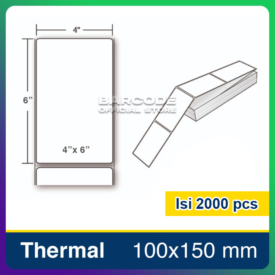 

Label Barcode 100 x 150 mm Kertas Sticker Thermal 100x150 mm A6 2000 Pcs