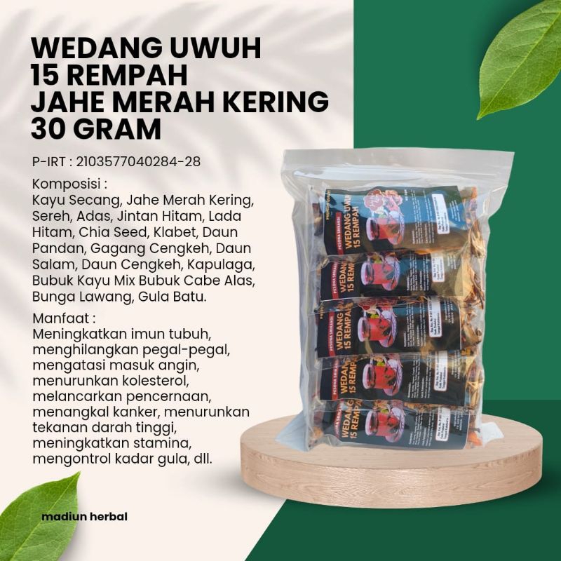 

1 Pack isi 10 Pcs Wedang Uwuh 15 Rempah Jahe Merah Kering Plus Gula Batu