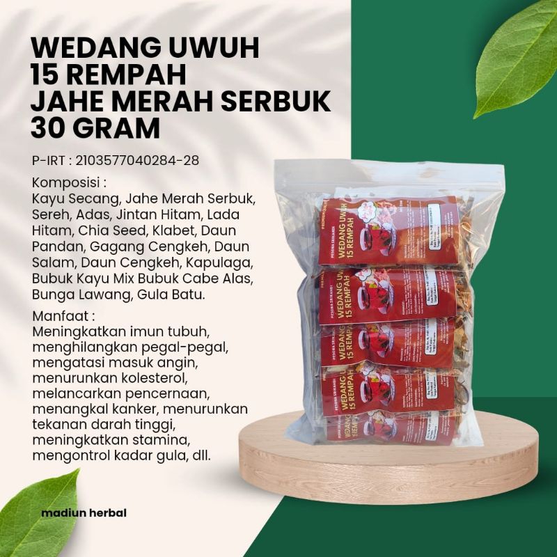 

1 Pack isi 10 Pcs Wedang Uwuh 15 Rempah Jahe Merah Serbuk Plus Gula Batu