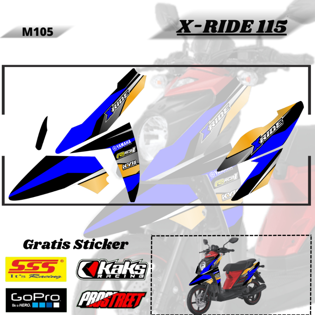Lis Striping Sticker Variasi Aksesoris List Stiker Pelindung Body Logo Emblem Motor Yamaha X Ride X-