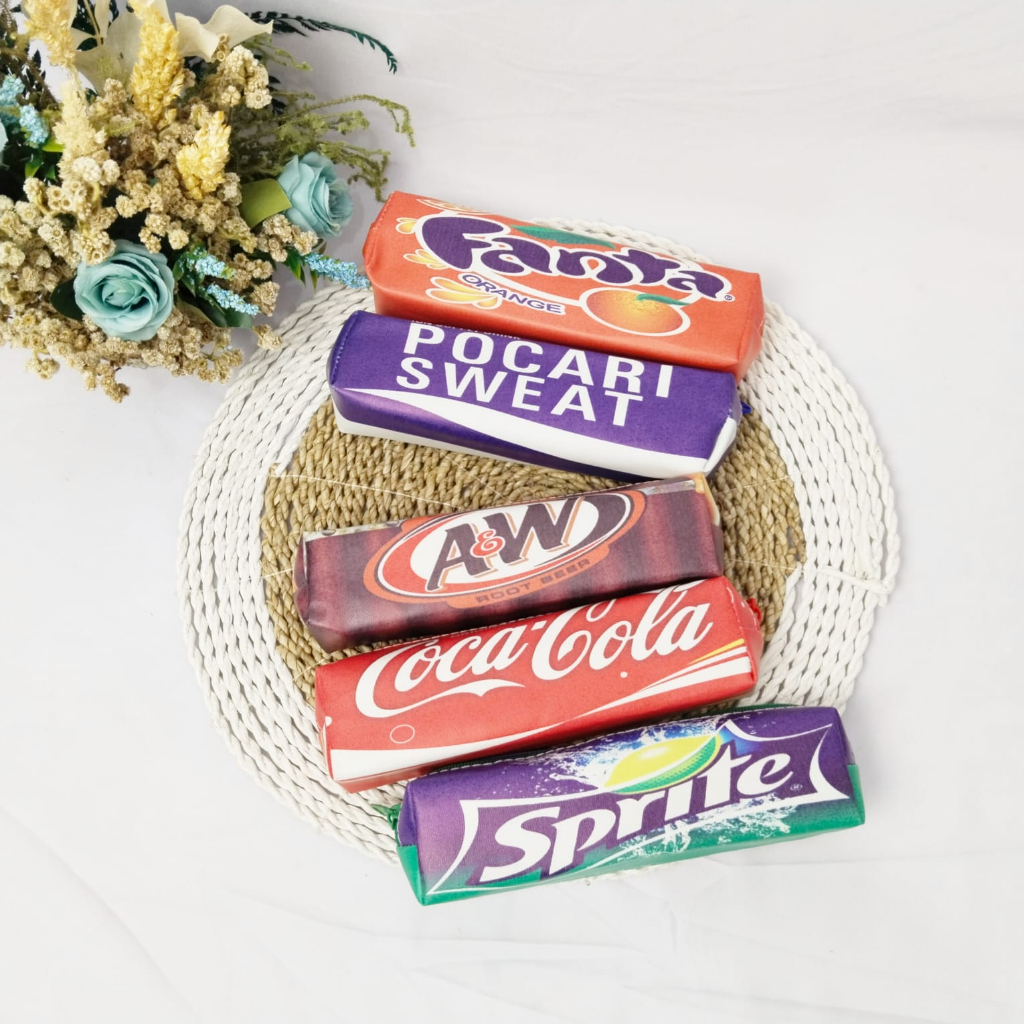 

kotak pensil motif minuman tempat pensil tepak viral minuman pocari coca cola tepak sprite terbaru