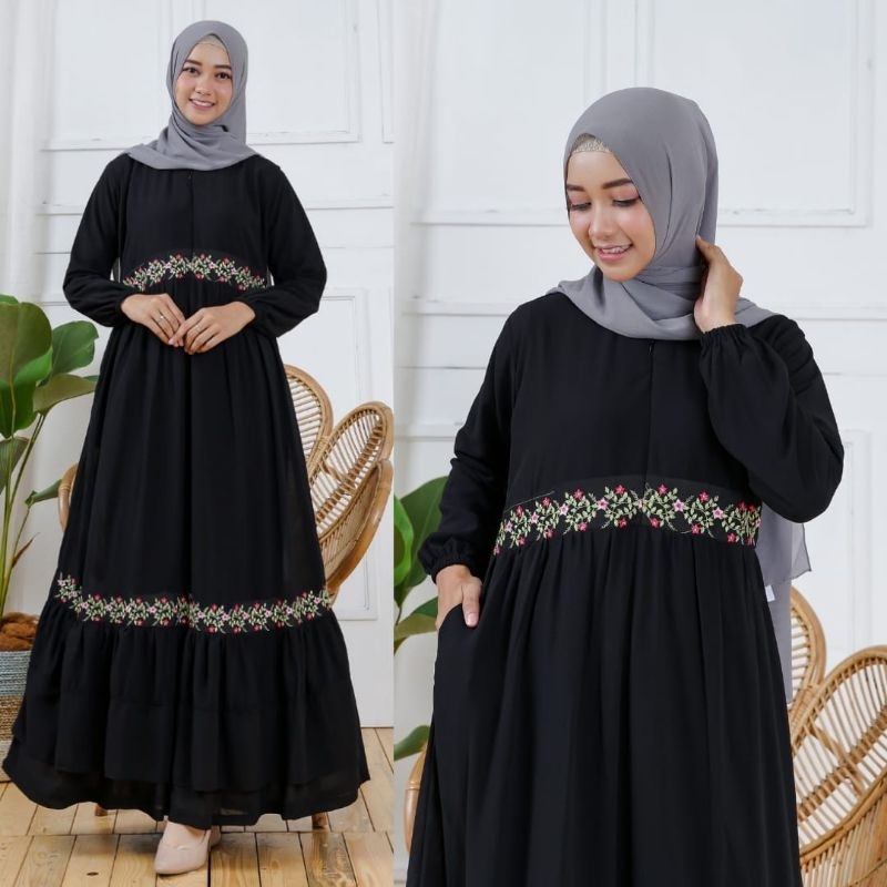 KHADIJA DRESS 1 Gamis bahan ceruty babydol putih bersih putih tulang broken white hitam Umroh/Manasik haji by Safitri Fashion-4