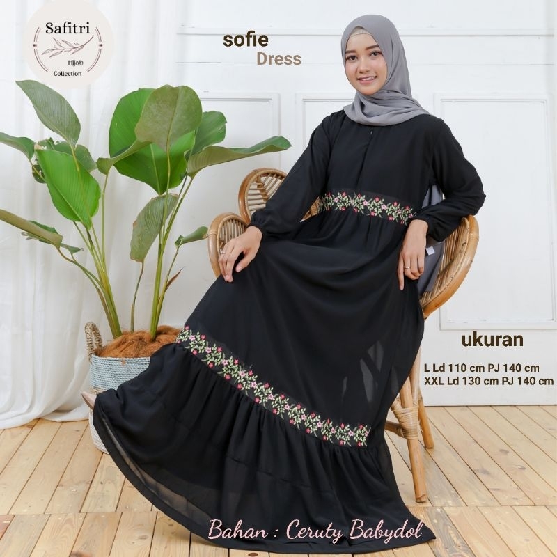 KHADIJA DRESS 1 Gamis bahan ceruty babydol putih bersih putih tulang broken white hitam Umroh/Manasik haji by Safitri Fashion-7