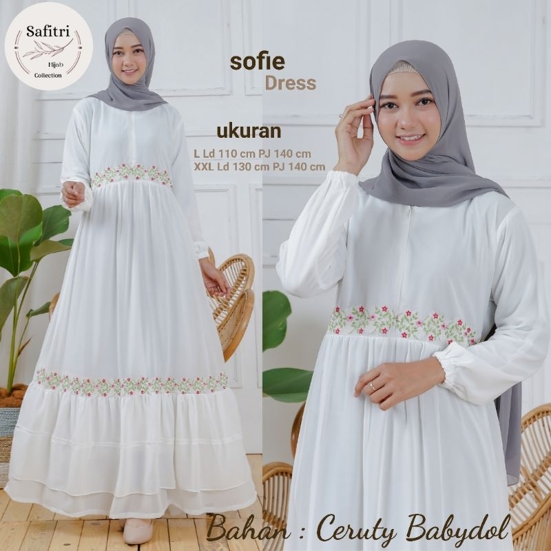 KHADIJA DRESS 1 Gamis bahan ceruty babydol putih bersih putih tulang broken white hitam Umroh/Manasik haji by Safitri Fashion-3