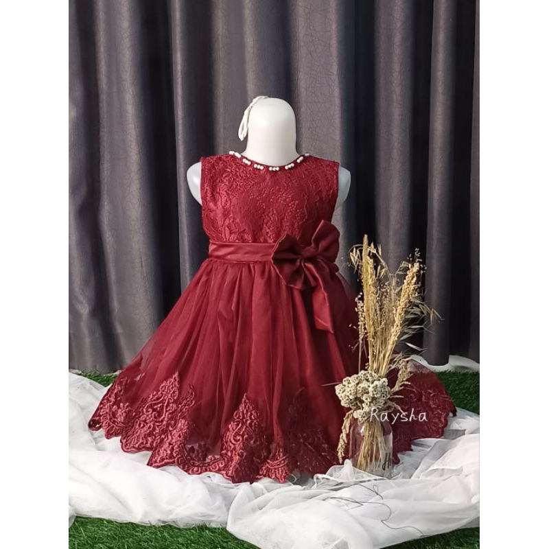 GAUN PESTA ANAK RAYSHA BAHAN BROKAT TILE HALUS DRESS ANAK MEWAH ADEM