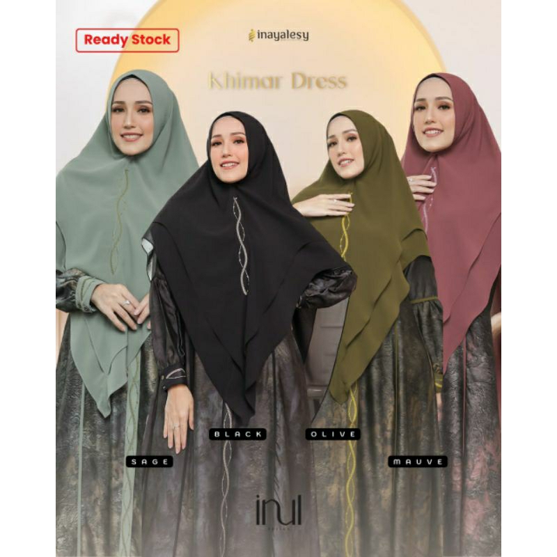 Inaya Lesy Inul Khimar Dress Set Gamis Black Sage Mauve Olive