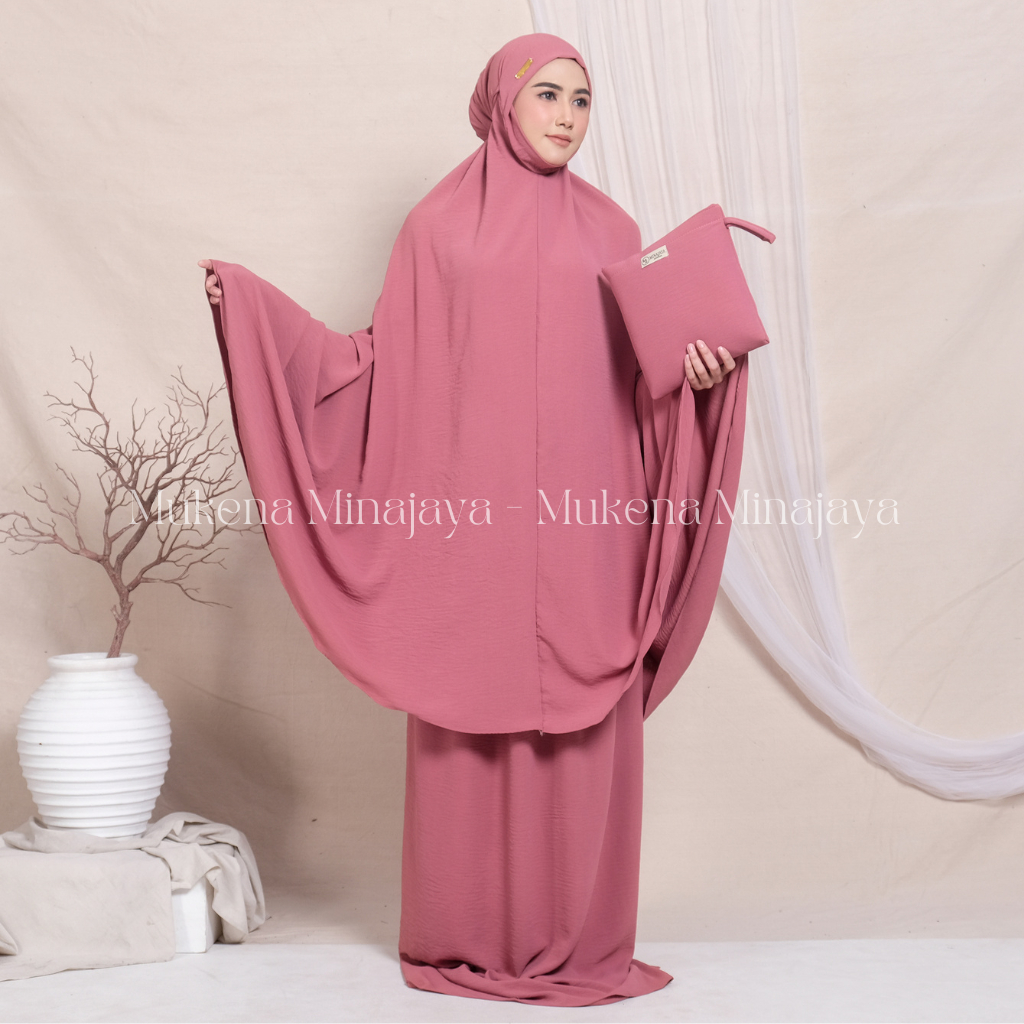 Minajaya - Mukena Dewasa Khadijah Malaysia Syar'I Dagu Tertutup Bahan Crinkle Airflow Pasti Ori