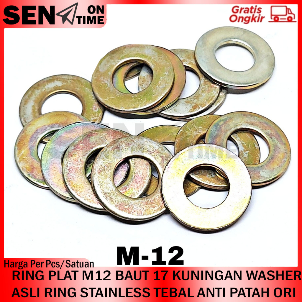 RING PLAT M12 BAUT 17 KUNINGAN PELAT ASLI TEBAL ANTI KARAT GALVANIS GALPANIS GALVANIZ PASANGAN BAUD 