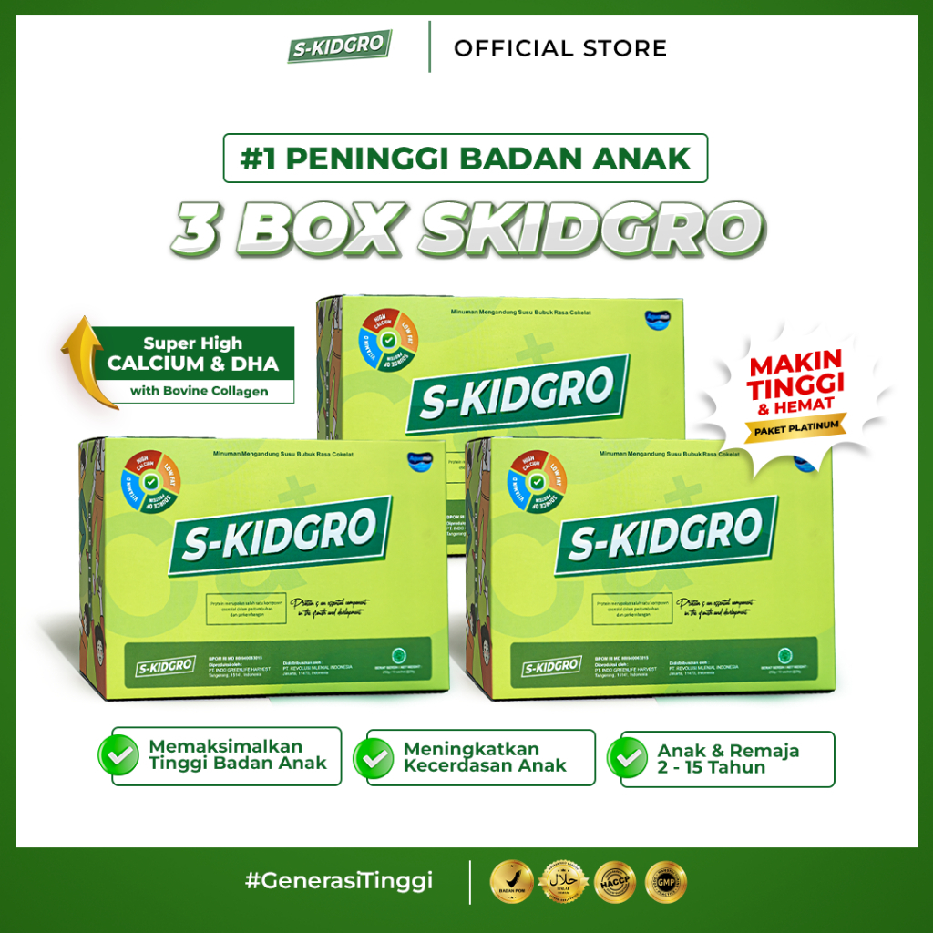 

S-KIDGRO Susu Peninggi Badan Anak Dukungan Pertumbuhan yang Lengkap 3 BOX