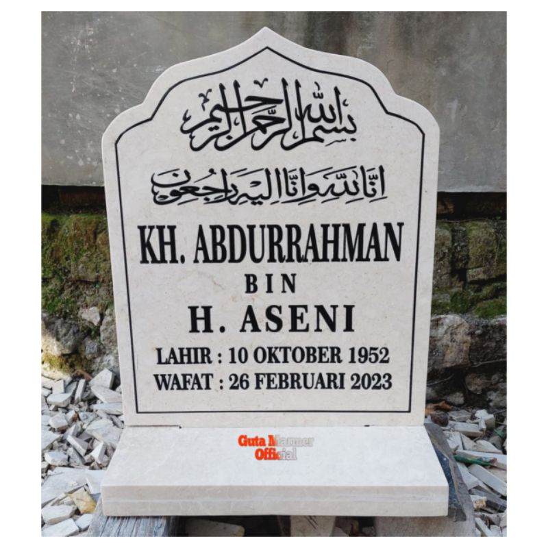 Maesan ( Nisan ) Batu Marmer Putih + Tulisan Ukir