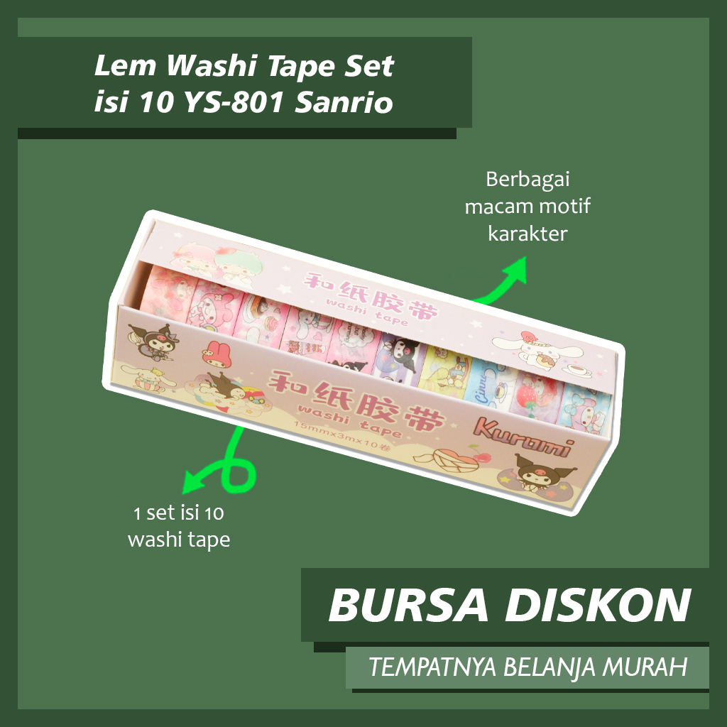 

Lem Washi Tape Set isi 10 YS-801 Sanrio Washitape set solatip alat sekolah jurnal jurnaling kado unik graduation study