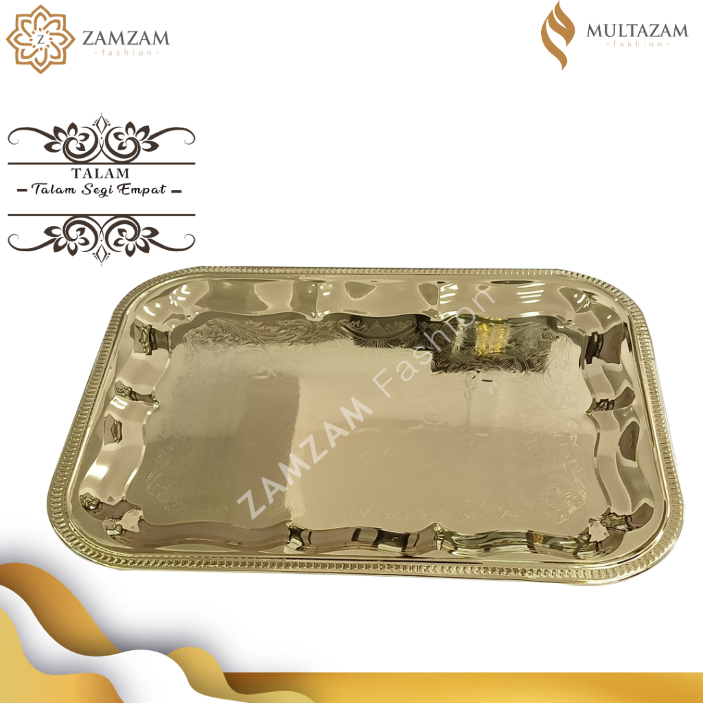 Nampan Talam Baki Bulat Arab Segi Empat Stainless Steel Emas Gold Khuwalitas Premium