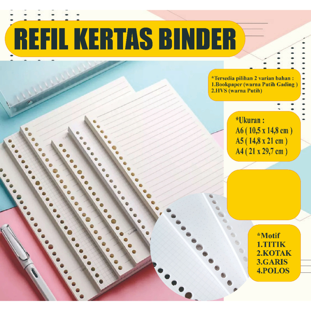 Refill/Isi Ulang Kertas Notebook A6 / bookpaper A5/ HVS A4 - A4 BOOKPAPER, 4 MOTIF