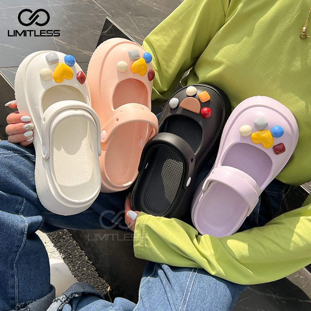 FREE PERMATA Sandal Wanita Slip On INARA Permata Jibbiz Clay Elegant Wedges Sendal Slop Cewek Terbar