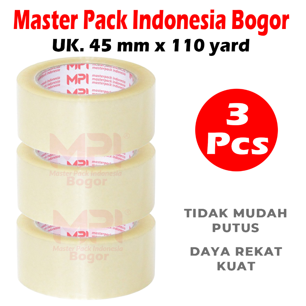 

PROMO 3 PCS - Lakban Bening 45 mm x 110 yard / Lakban Untuk Packing - Master Pack Indonesia
