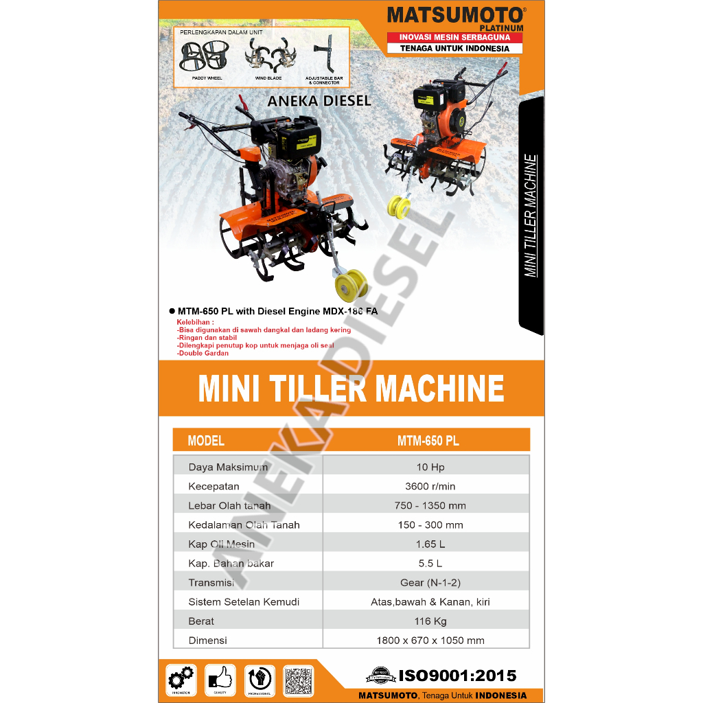 Mesin Traktor Bajak Sawah Cultivator MATSUMOTO MTM 650 PL Mesin Bajak Sawah MATSUMOTO Tiller Machine