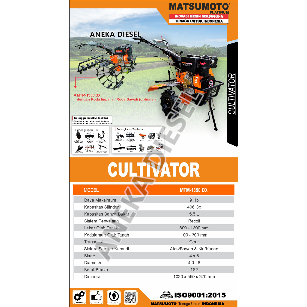 Mesin Traktor Bajak Sawah Cultivator MATSUMOTO MTM 1350 DX Mesin Bajak Sawah MATSUMOTO Tiller Machin