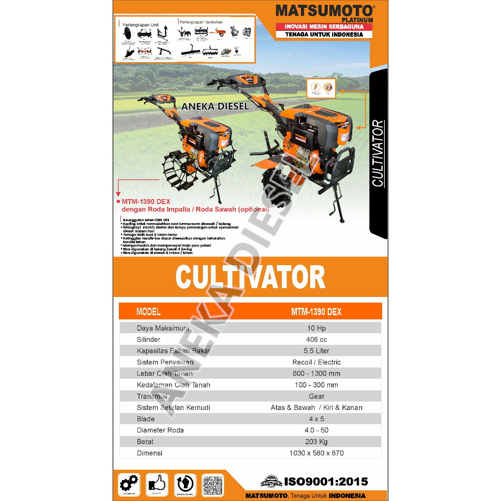 Mesin Traktor Bajak Sawah Cultivator MATSUMOTO MTM 1390 DEX Mesin Bajak Sawah MATSUMOTO Tiller Machi