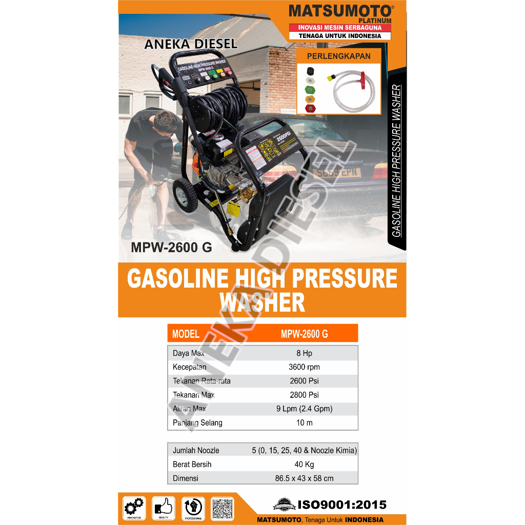 Mesin Jet Cleaner MPW 2600 G MASTUMOTO / Gasoline High Pressure Washer MPW 2600 G - Mesin Steam Moto