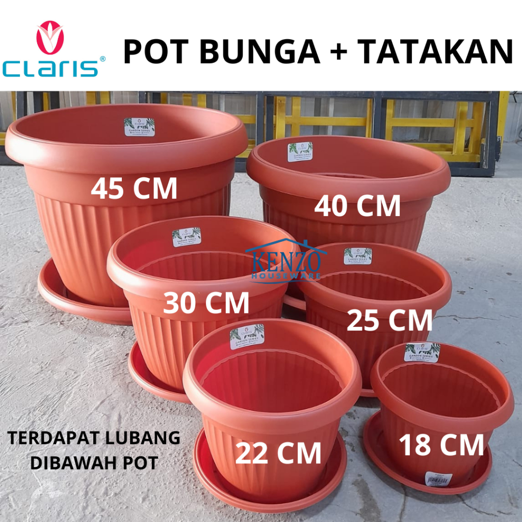 PROMO POT + TATAKAN BUNGA 40 45 CM TANAMAN HIAS JUMBO BESAR PLASTIK CLARIS