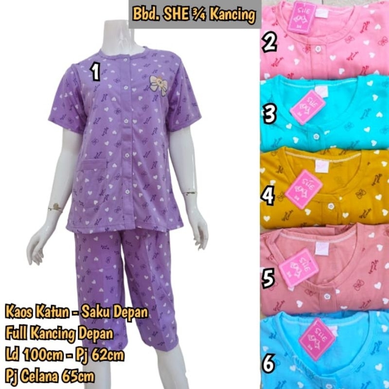 Piyama Pendek Wanita Babydoll Kaos Full Kancing / Setelan Ibu Menyusui