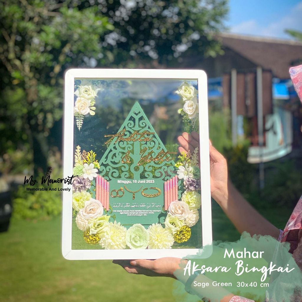 Mahar Aksara / Mahar pernikahan / Bunga Rustic / Akrilik Bingkai Kayu size 30x40 cm