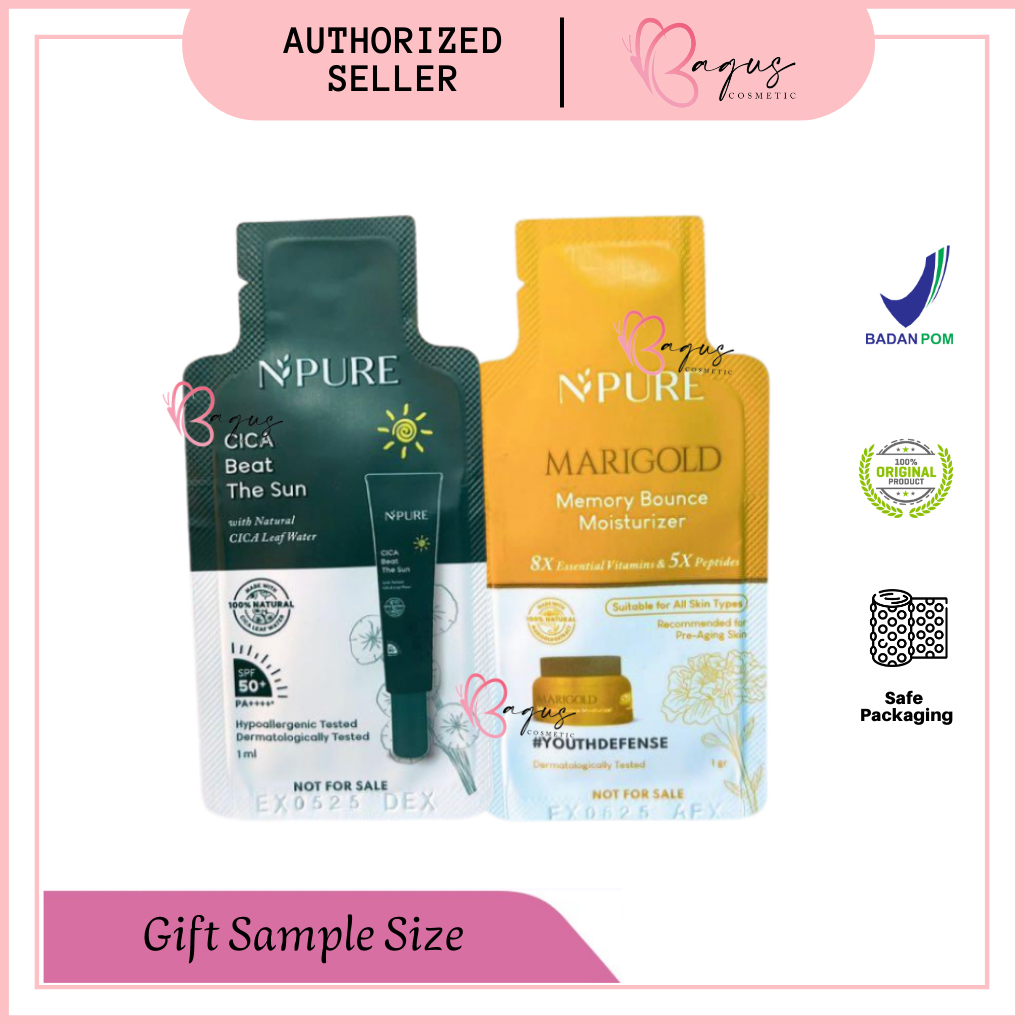 ⭐BAGUS⭐ GIFT NPURE Sample Size Cica Beat The Sun Sachet/ Marigold Moisturizer Sachet - 1Ml
