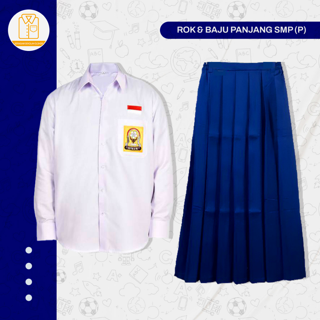 Seragam Biru Putih SMP Rok Panjang Baju Panjang