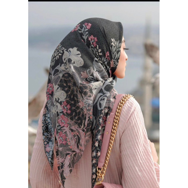 Buttonscarves Topkapi Series - BLACK SATIN (preloved)
