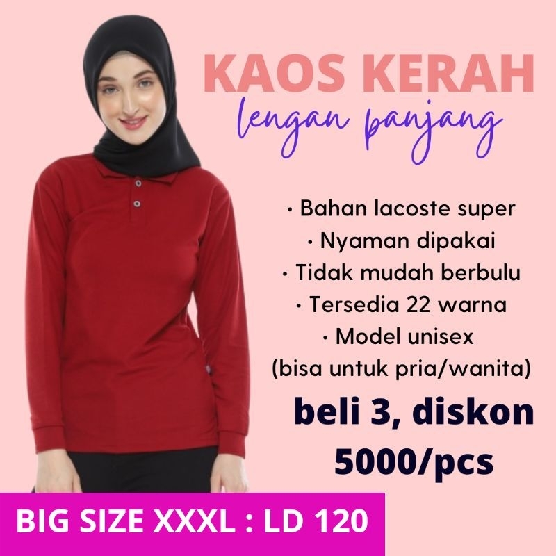 POLOSHIRT TANGAN PANJANG BIG SIZE XXXL LD 120 / KAOS KERAH LENGAN PANJANG