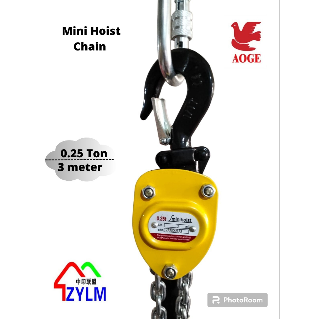 Aoge Mini Hoist ChainLever Block 0.25 Ton x 3 Meter