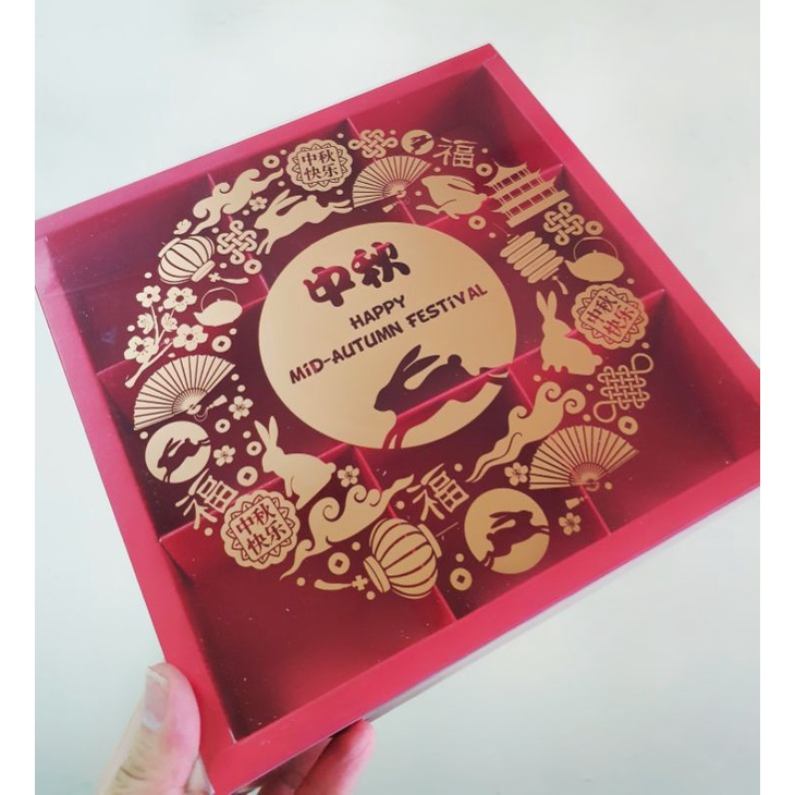 

5 Pcs Dus Mika Mooncake 50-75gr Kardus Kue Bulan Kotak Hampers Mid Autumn Festival Sekat 9 " Rabbit I - Merah