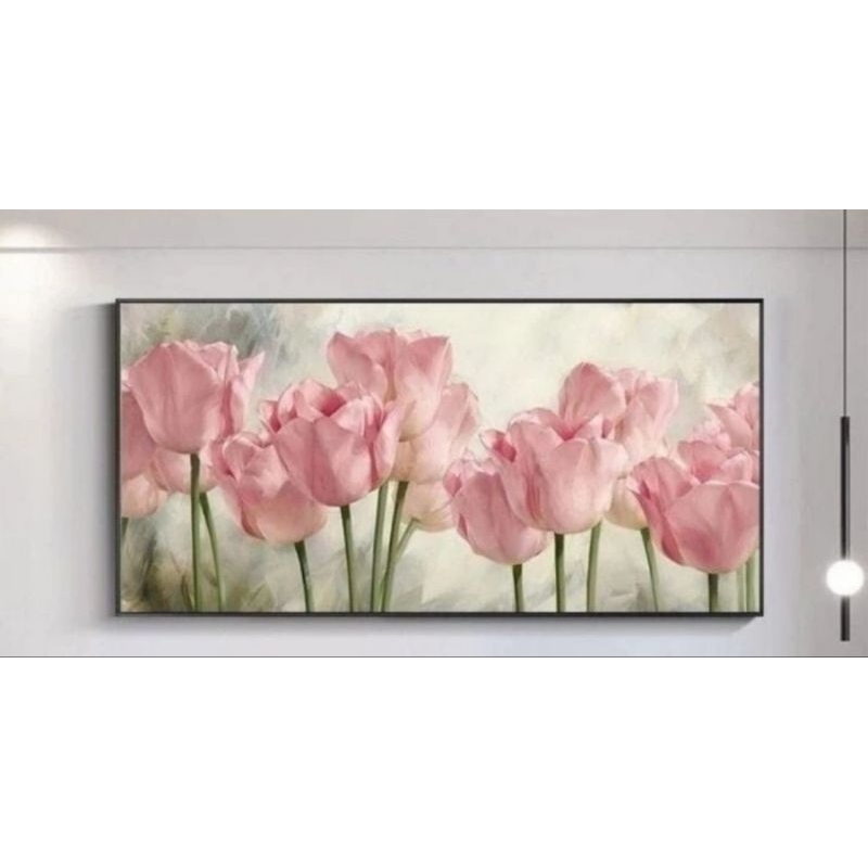 lukisan bunga tulip cantik lukisan dinding ruang tamu