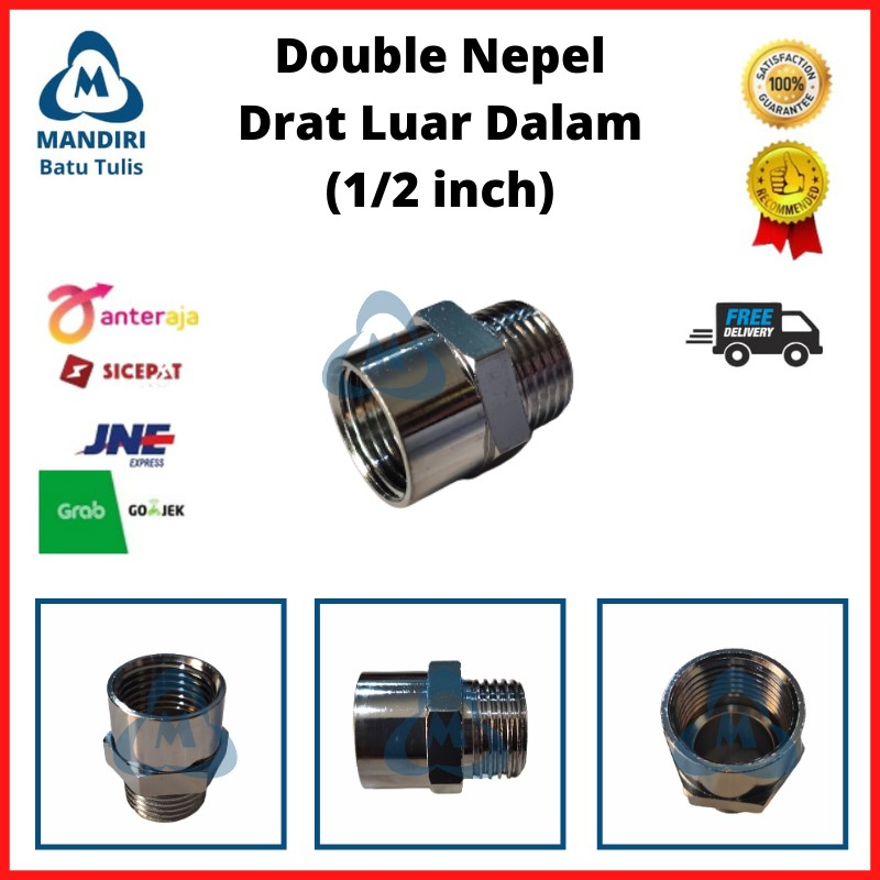Double Nepel Drat Luar Dalam 1/2" STAINLESS - Drat Double Tebal